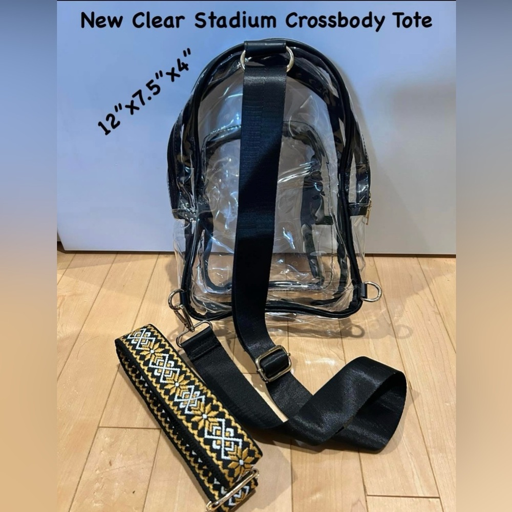 Clear Stadium Crossbody Tote with Black Strap